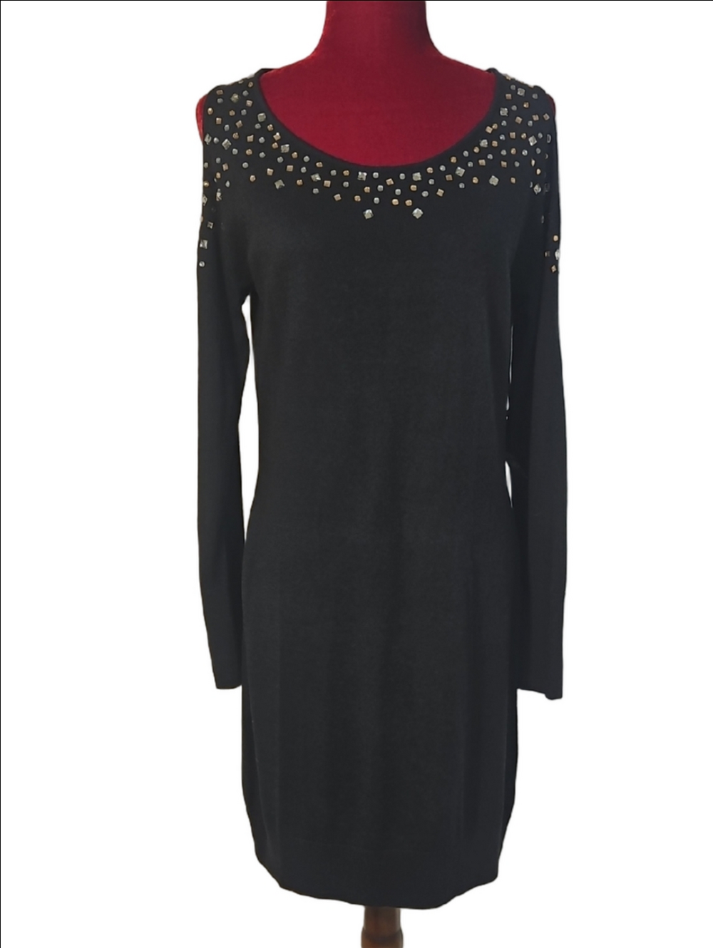 Black Studded Cold-Shoulder Sweater Dress Size Large